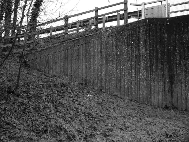 Topographic survey for retaining wall design in Columbus, Georgia, showing a retaining wall supporting a sloped grade beside a roadway.